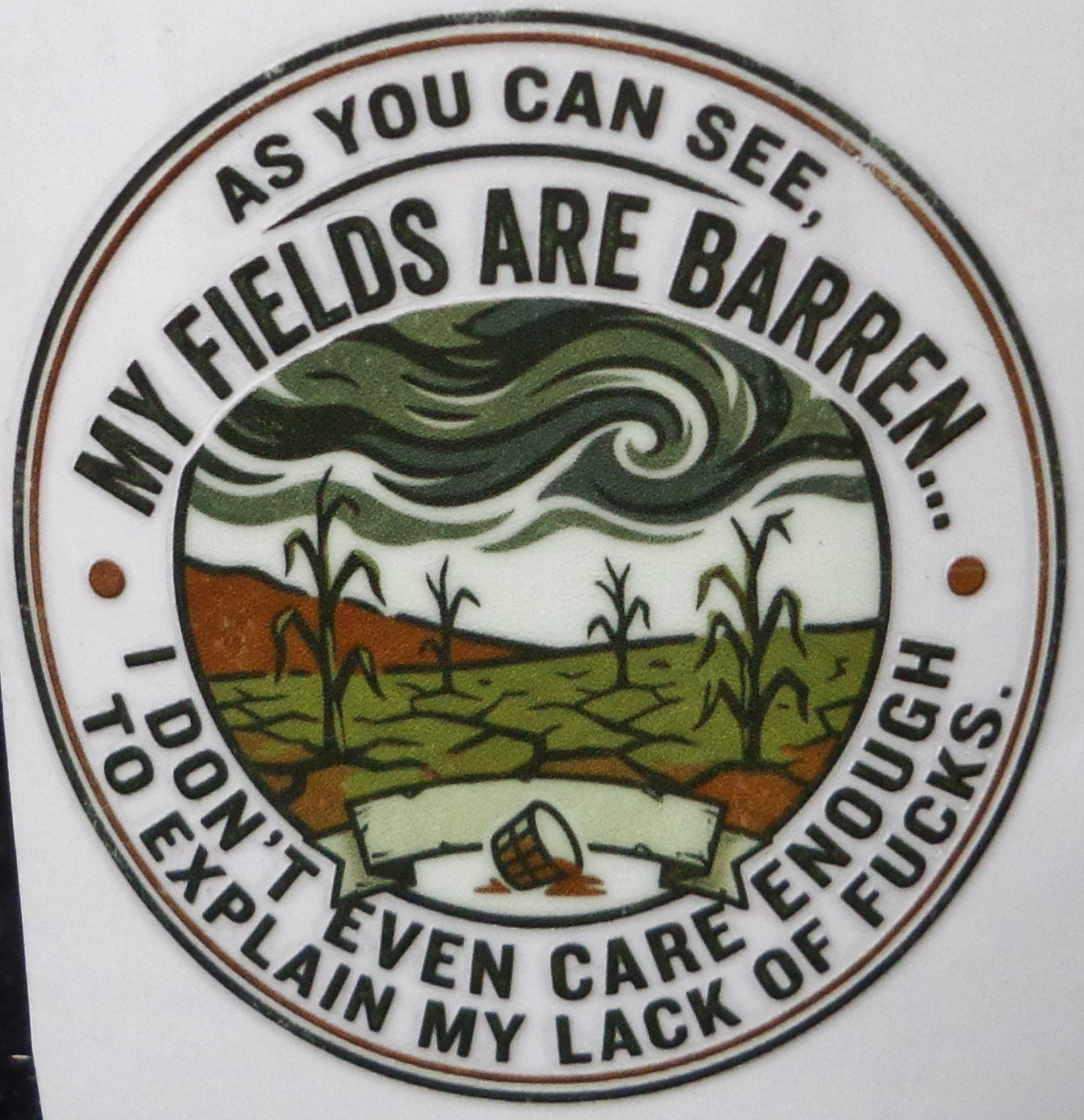 Barren Fields Sticker: Tumbler, Laptop Decal (3" Round)
