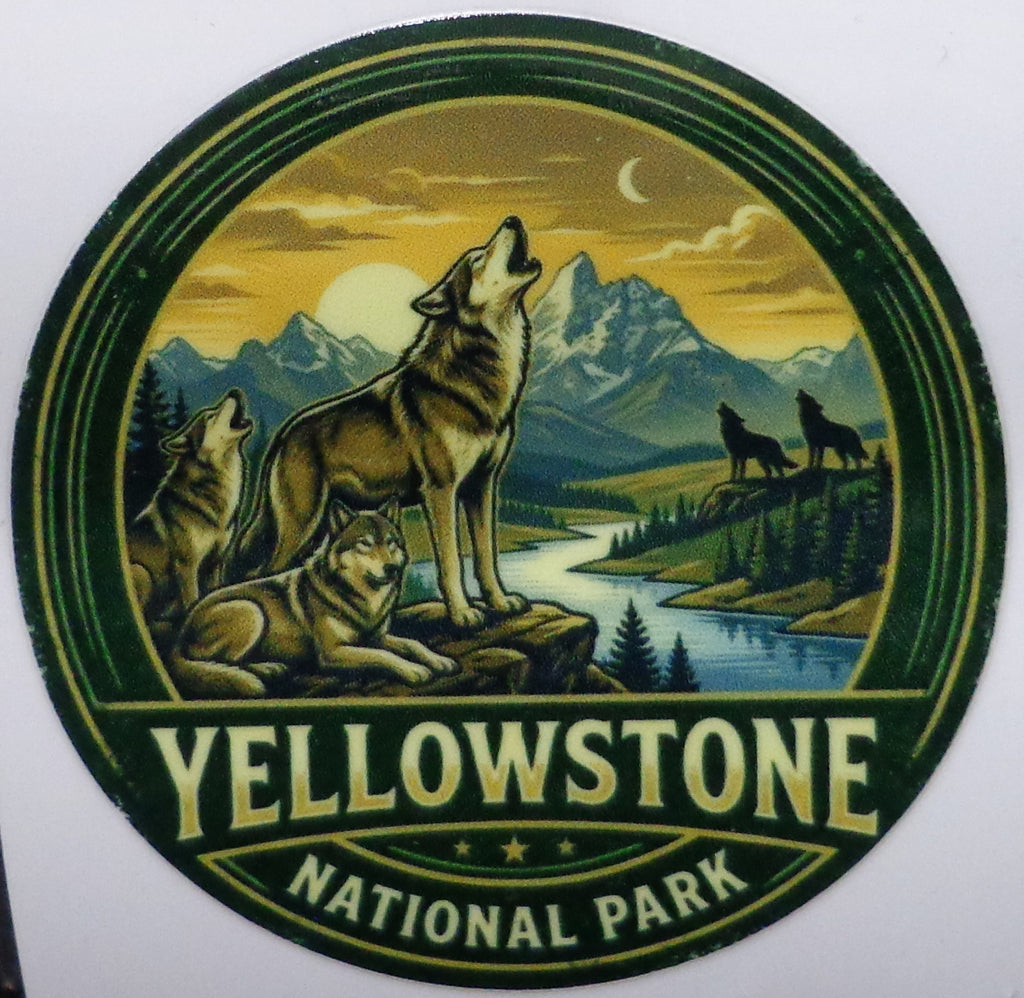 Yellowstone National Park Wolf Sticker: 3" Round, UV Resistant, Tumbler Laptop Decal