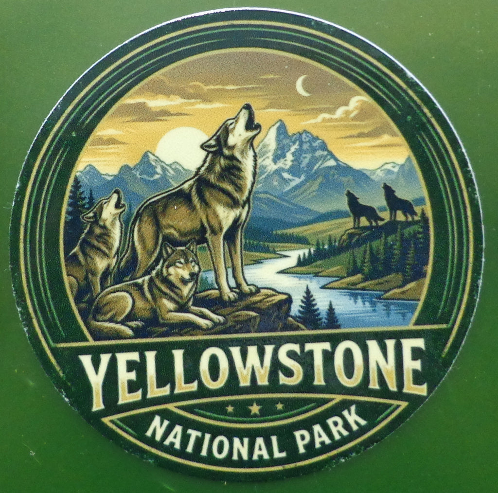 Yellowstone National Park Wolf Sticker: 3" Round, UV Resistant, Tumbler Laptop Decal