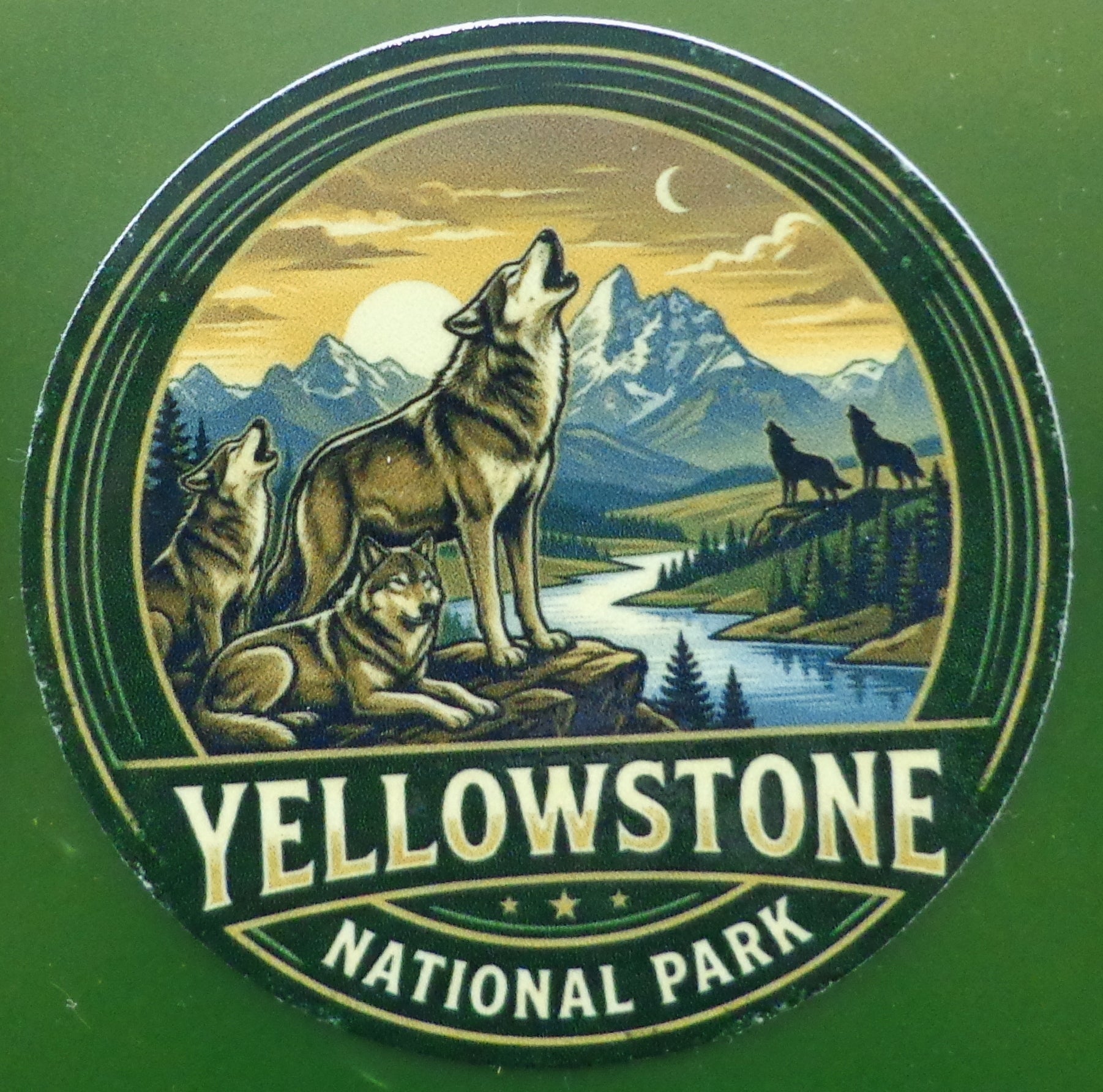 Yellowstone National Park Wolf Sticker: 3" Round, UV Resistant, Tumbler Laptop Decal