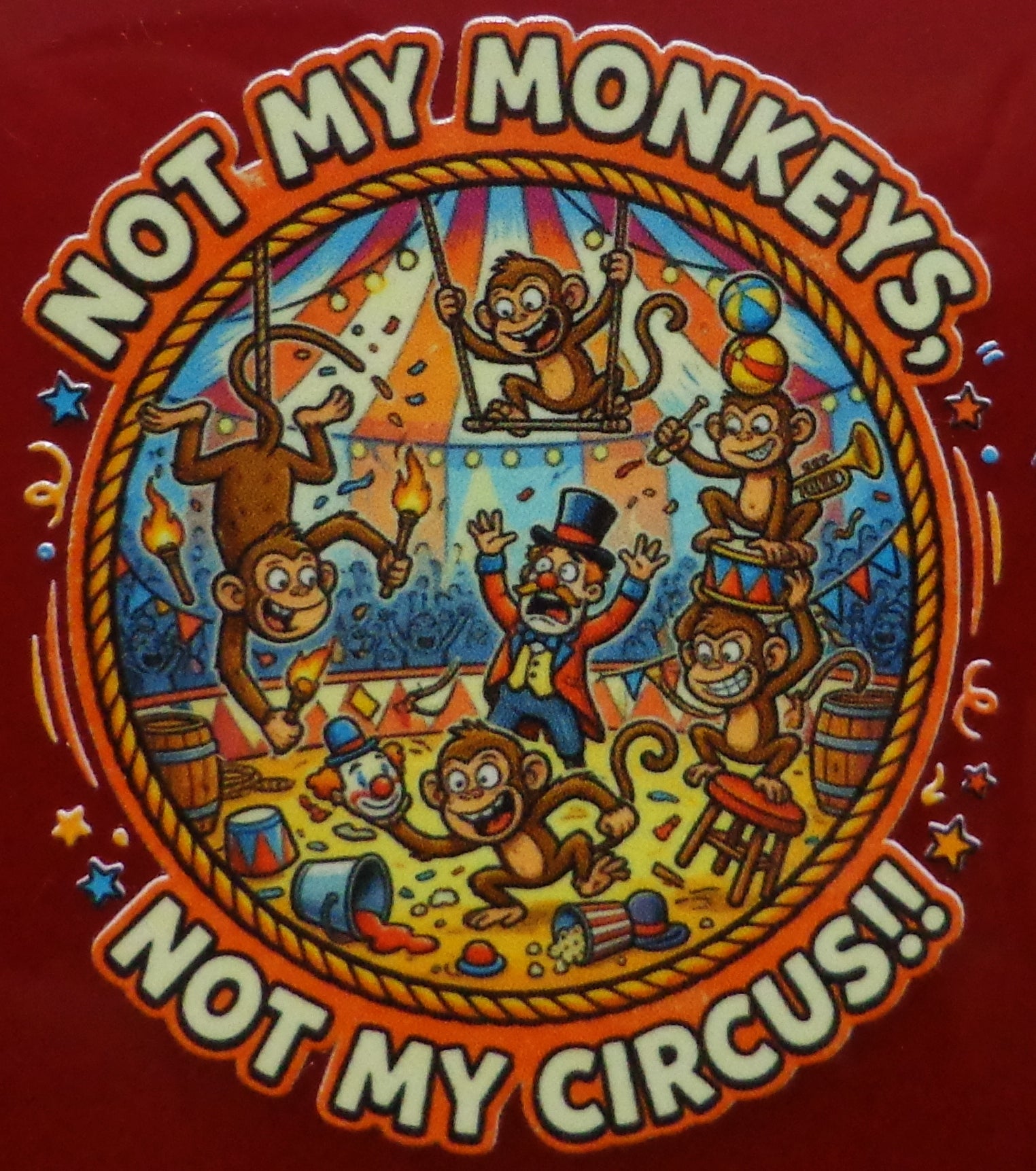 My Monkeys Not My Circus Sticker (3 inch Round) UV Water-Resistant Tumbler Decal