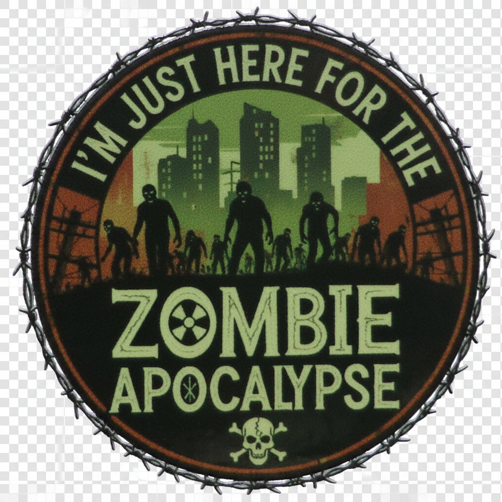 Sticker with zombie apocalypse design I'm just here for the zombie apocalypse