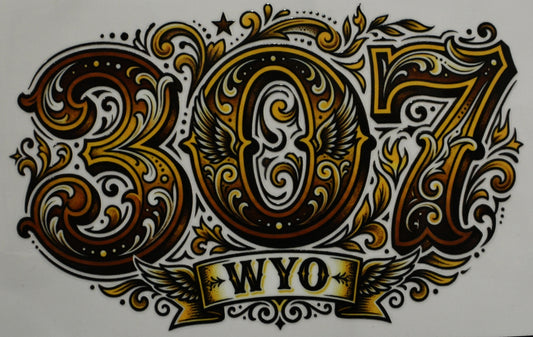 Decorative number '307' with ornate designs and 'WYO' text 