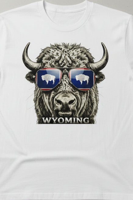 Wyoming Buffalo Flag Sunglasses short sleeve graphic tee – Press Play Graphics